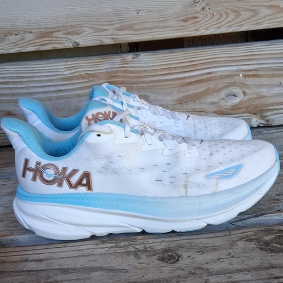 Hoka White and Light Blue Athletic Shoes - Picture 3 of 16